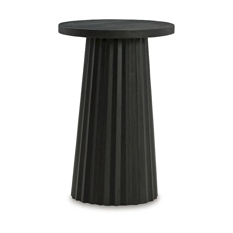 Ceil Round Accent Table with Classic Black Fluted Solid Wood Base - 14 Inches 2