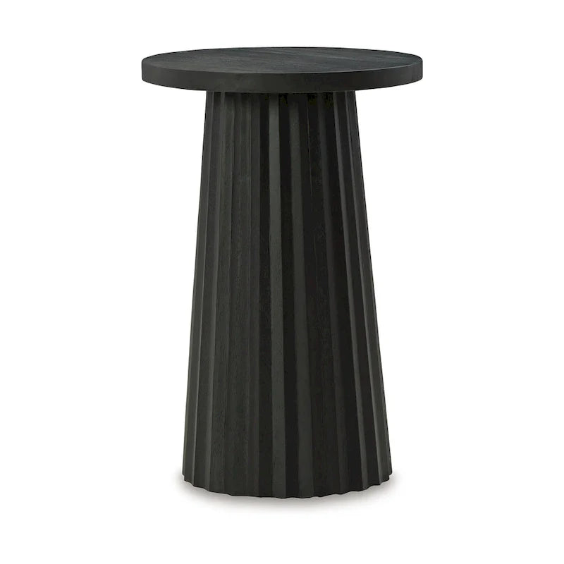 Ceil Round Accent Table with Classic Black Fluted Solid Wood Base - 14 Inches 3