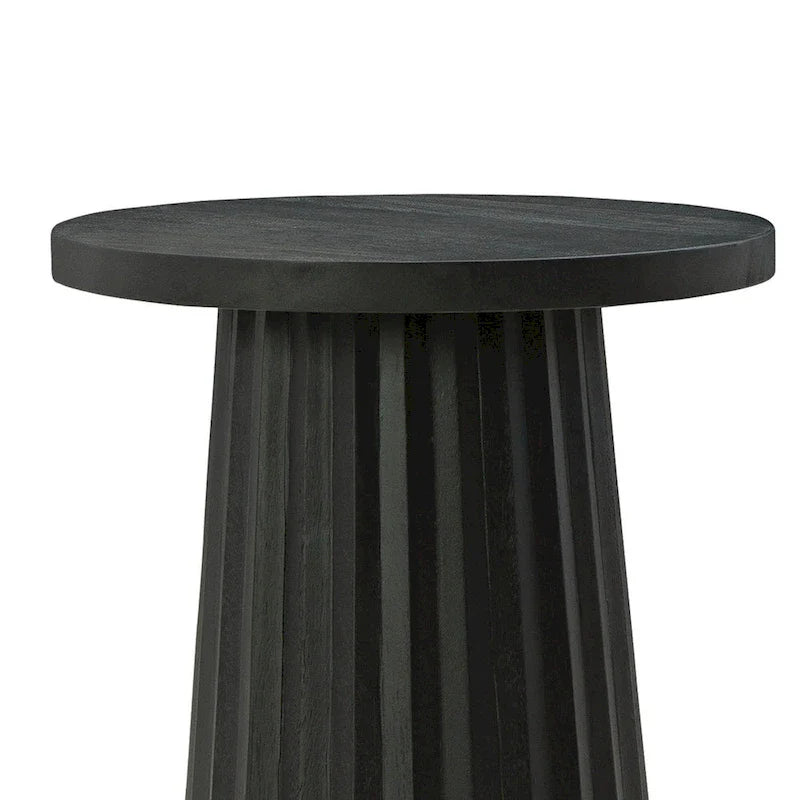 Ceil Round Accent Table with Classic Black Fluted Solid Wood Base - 14 Inches 4