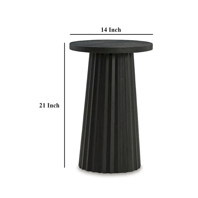 Ceil Round Accent Table with Classic Black Fluted Solid Wood Base - 14 Inches 6