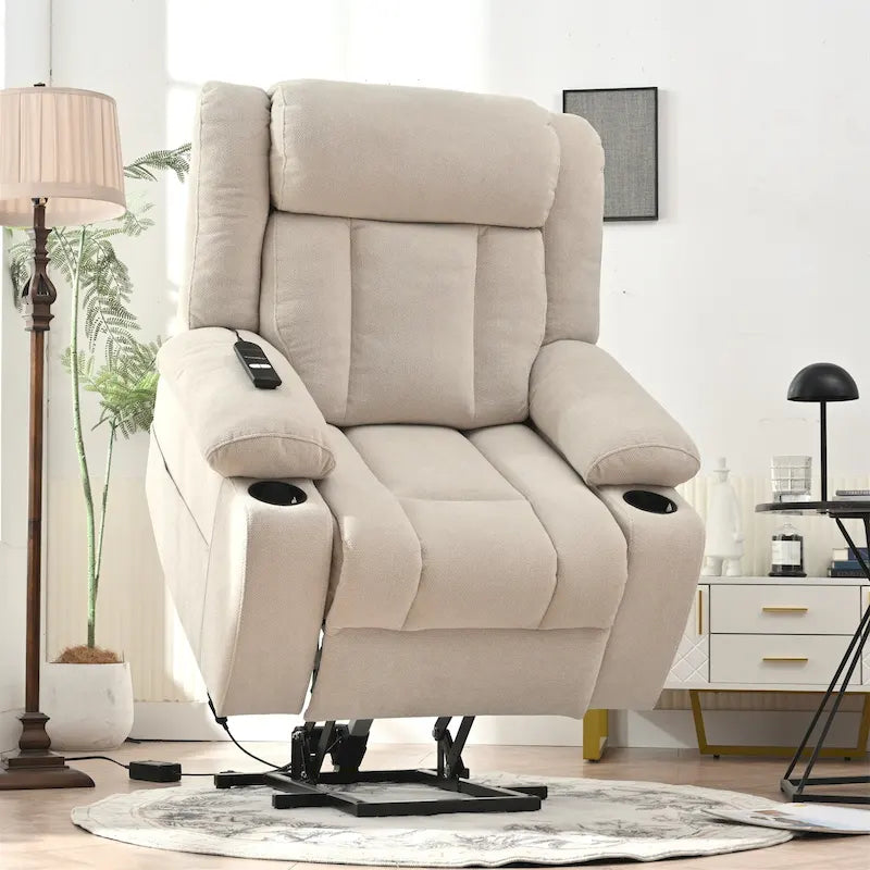 Elevated Recliner Chair for Seniors - Fabric Lift Chair with Extended Footrest, Dual Cup Holders, Side Pockets, and Remote Control 21