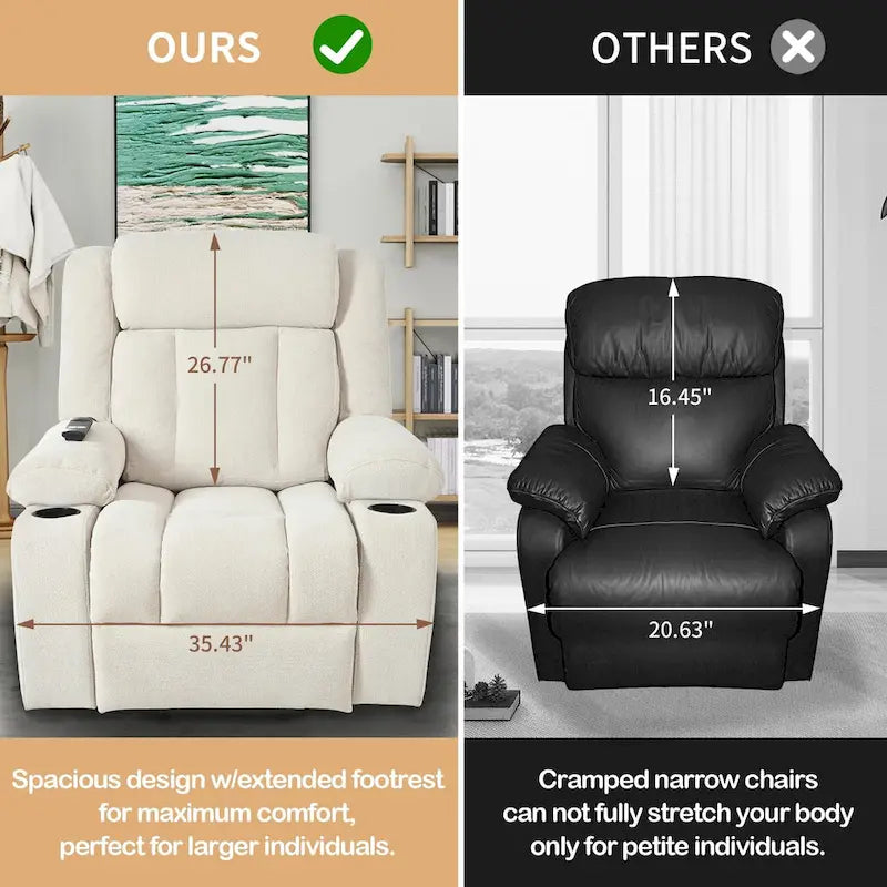 Elevated Recliner Chair for Seniors - Fabric Lift Chair with Extended Footrest, Dual Cup Holders, Side Pockets, and Remote Control 5