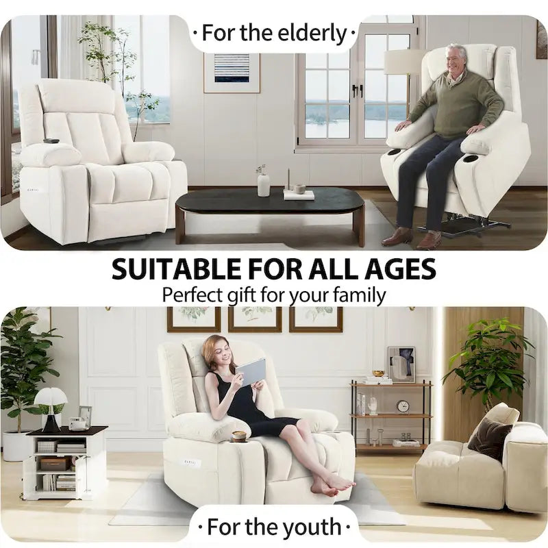 Elevated Recliner Chair for Seniors - Fabric Lift Chair with Extended Footrest, Dual Cup Holders, Side Pockets, and Remote Control 7