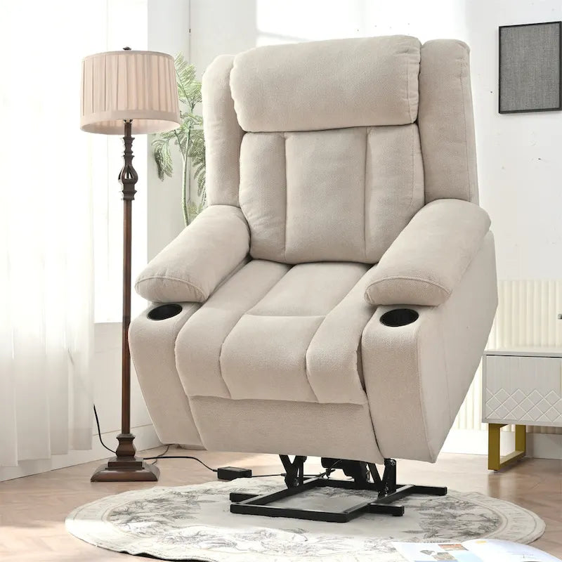 Elevated Recliner Chair for Seniors - Fabric Lift Chair with Extended Footrest, Dual Cup Holders, Side Pockets, and Remote Control 8