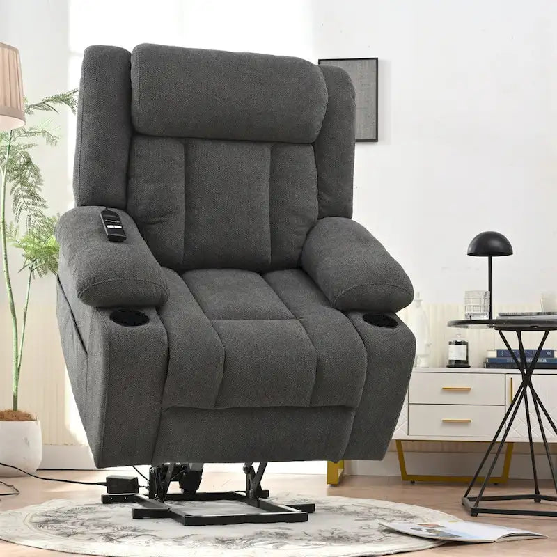 Elevated Recliner Chair for Seniors - Fabric Lift Chair with Extended Footrest, Dual Cup Holders, Side Pockets, and Remote Control 11