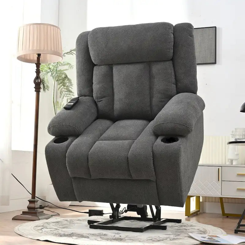 Elevated Recliner Chair for Seniors - Fabric Lift Chair with Extended Footrest, Dual Cup Holders, Side Pockets, and Remote Control 12