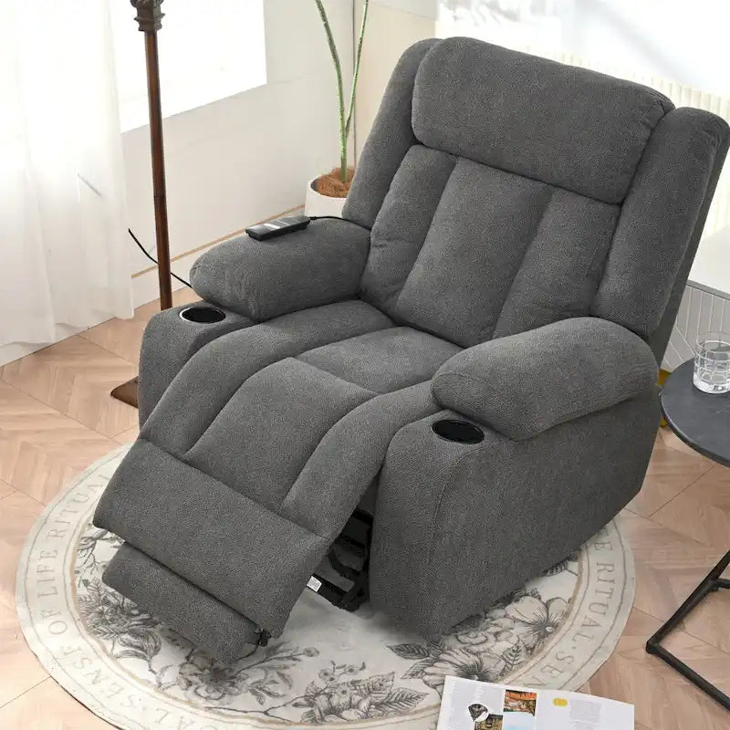 Elevated Recliner Chair for Seniors - Fabric Lift Chair with Extended Footrest, Dual Cup Holders, Side Pockets, and Remote Control 20
