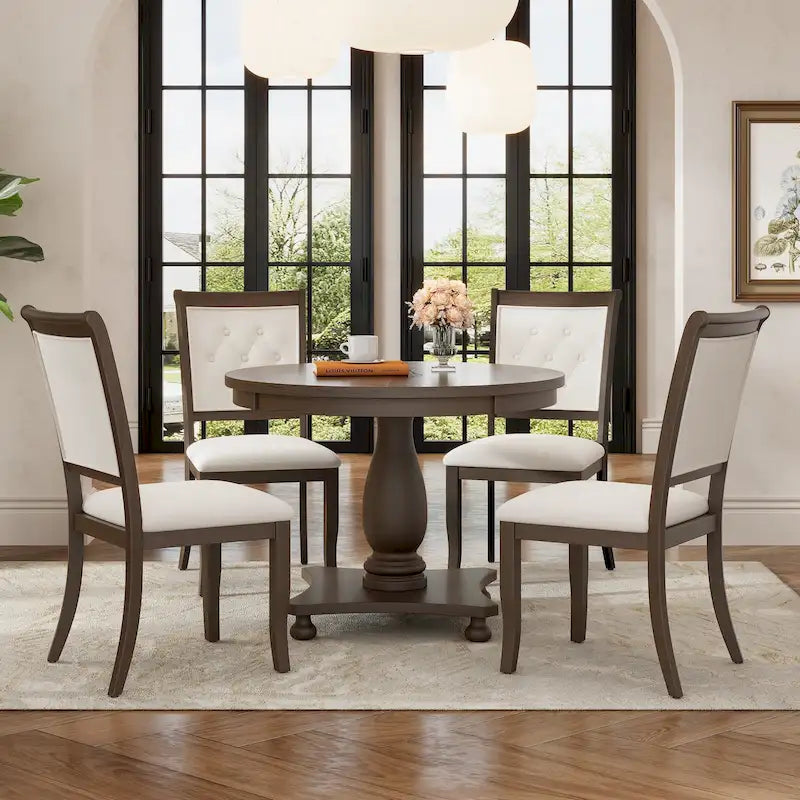 GDFStudio Lak Retro 5-Piece Dining Set with Upholstered Chairs 34