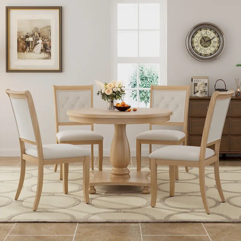 GDFStudio Lak Retro 5-Piece Dining Set with Upholstered Chairs 35