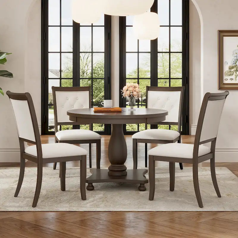 GDFStudio Lak Retro 5-Piece Dining Set with Upholstered Chairs 2