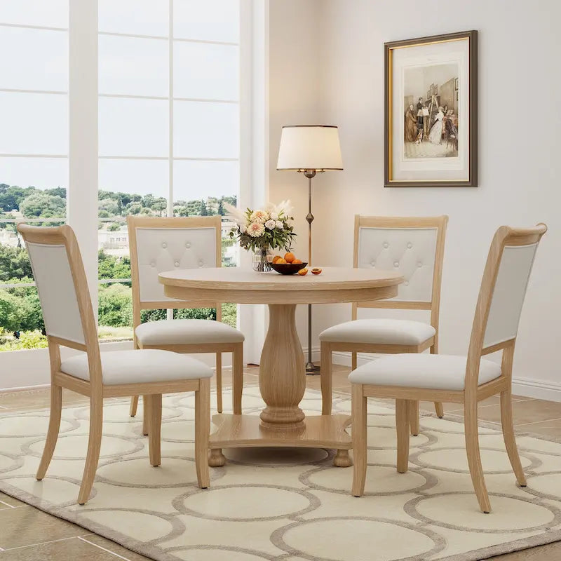 GDFStudio Lak Retro 5-Piece Dining Set with Upholstered Chairs 5
