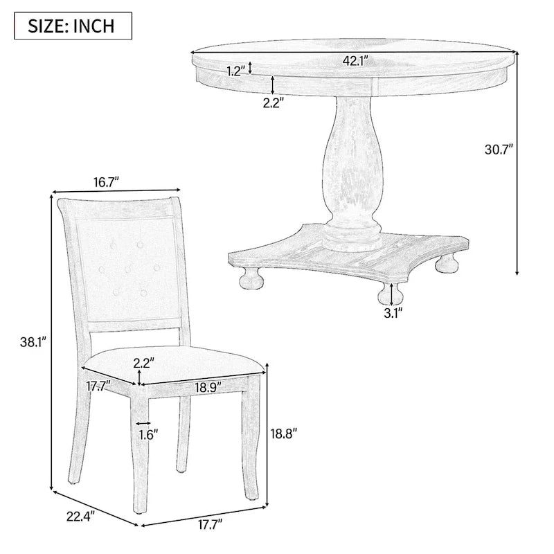 GDFStudio Lak Retro 5-Piece Dining Set with Upholstered Chairs 7