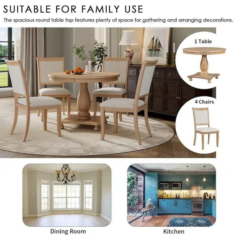GDFStudio Lak Retro 5-Piece Dining Set with Upholstered Chairs 8