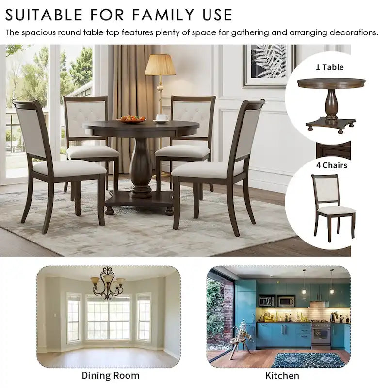 GDFStudio Lak Retro 5-Piece Dining Set with Upholstered Chairs 23