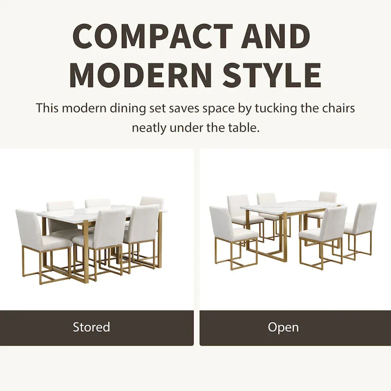 GDFStudio Carter Contemporary Rectangular Dining Set with Faux Marble Table and Six Upholstered Chairs 4
