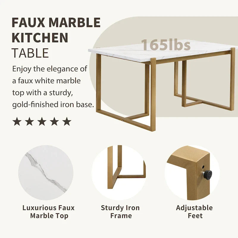 GDFStudio Carter Contemporary Rectangular Dining Set with Faux Marble Table and Six Upholstered Chairs 5