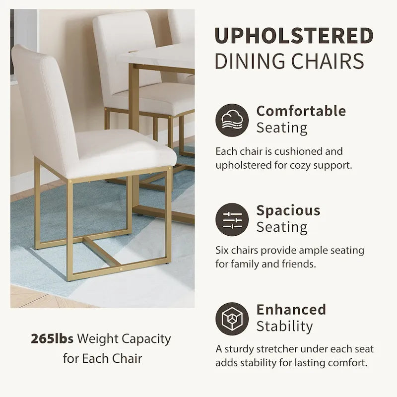 GDFStudio Carter Contemporary Rectangular Dining Set with Faux Marble Table and Six Upholstered Chairs 6