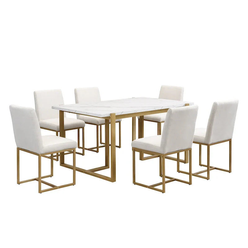 GDFStudio Carter Contemporary Rectangular Dining Set with Faux Marble Table and Six Upholstered Chairs 8