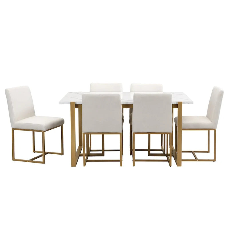 GDFStudio Carter Contemporary Rectangular Dining Set with Faux Marble Table and Six Upholstered Chairs 9