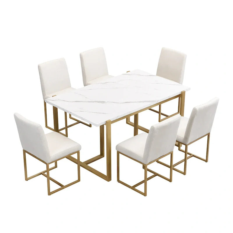 GDFStudio Carter Contemporary Rectangular Dining Set with Faux Marble Table and Six Upholstered Chairs 11