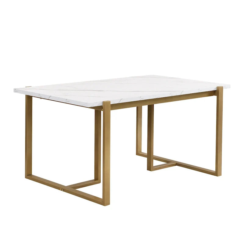 GDFStudio Carter Contemporary Rectangular Dining Set with Faux Marble Table and Six Upholstered Chairs 12