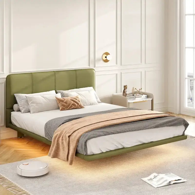 Christopher Knight Home Korli Contemporary Upholstered Leather Floating Bed Frame and Headboard Set with LED Lighting 4