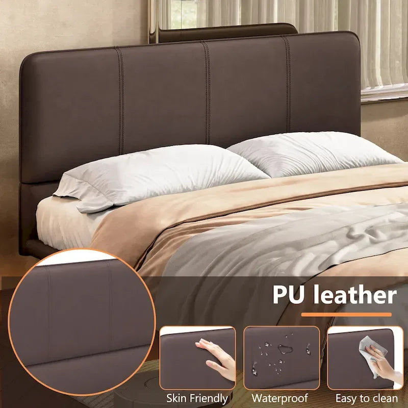 Christopher Knight Home Korli Contemporary Upholstered Leather Floating Bed Frame and Headboard Set with LED Lighting 5