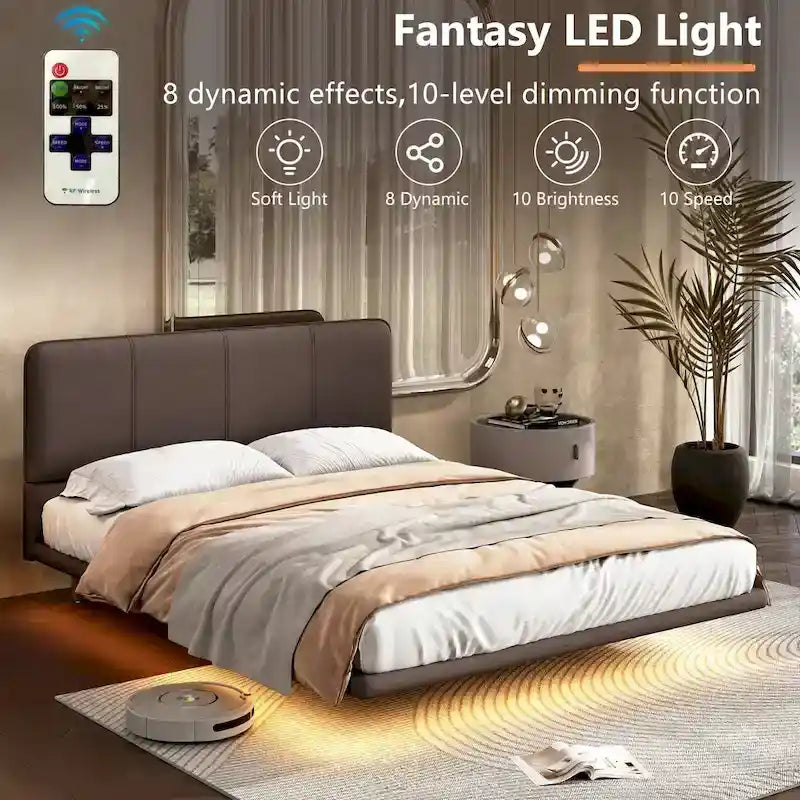 Christopher Knight Home Korli Contemporary Upholstered Leather Floating Bed Frame and Headboard Set with LED Lighting 7