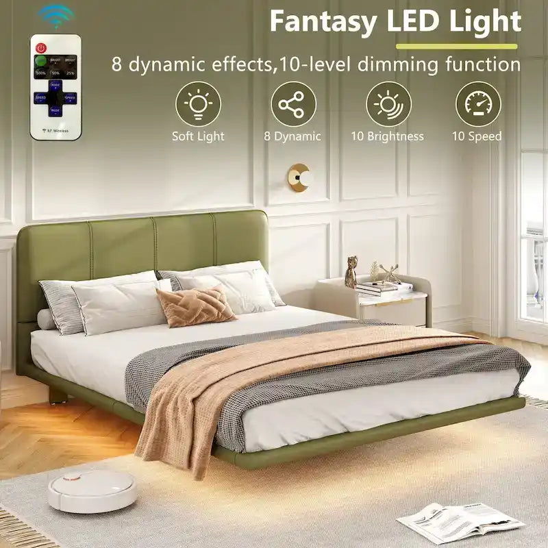 Christopher Knight Home Korli Contemporary Upholstered Leather Floating Bed Frame and Headboard Set with LED Lighting 20