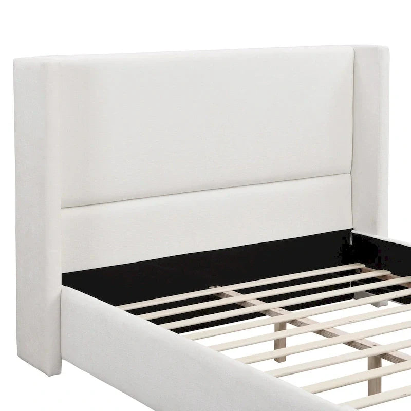 Isabella Queen White Upholstered Bed with Tall Wingback Headboard by Christopher Knight Home 5