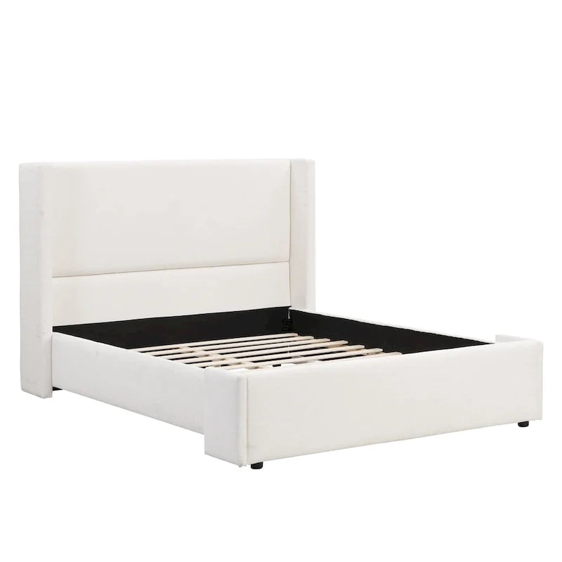 Isabella Queen White Upholstered Bed with Tall Wingback Headboard by Christopher Knight Home 8