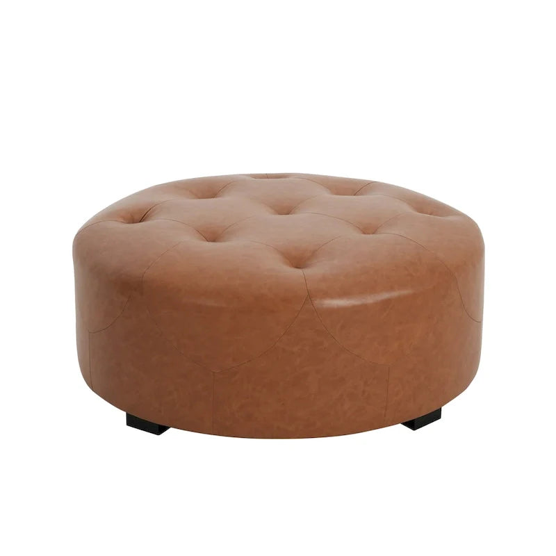 Christopher Knight Home Round Ottoman with Button Tufting in PU Leather 3