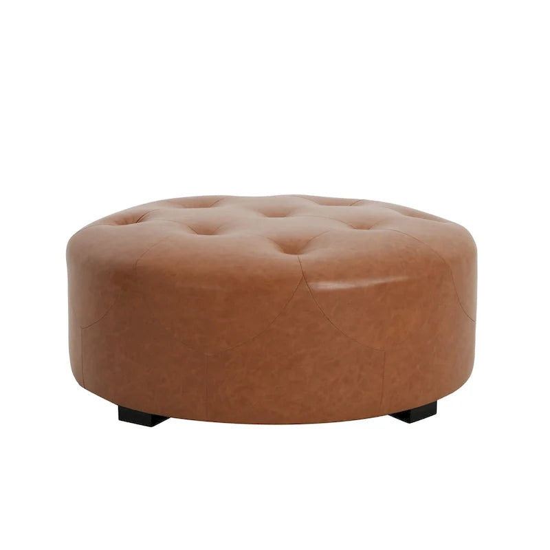 Christopher Knight Home Round Ottoman with Button Tufting in PU Leather 4