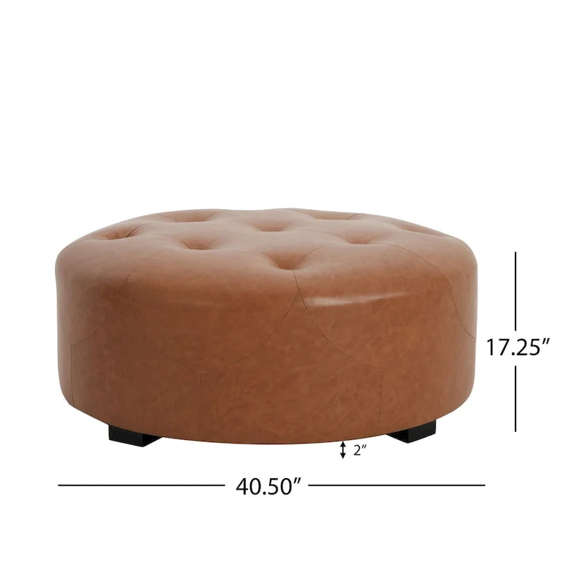 Christopher Knight Home Round Ottoman with Button Tufting in PU Leather 6