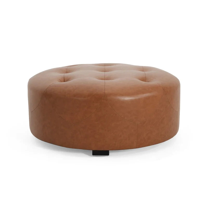 Christopher Knight Home Round Ottoman with Button Tufting in PU Leather 7