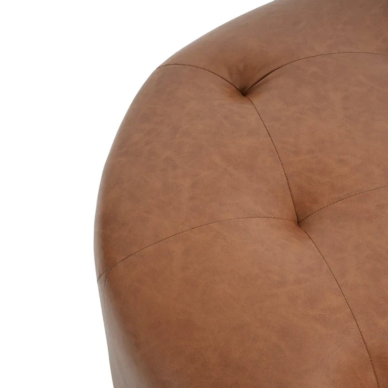 Christopher Knight Home Round Ottoman with Button Tufting in PU Leather 9