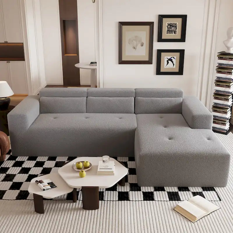 L Shaped Sectional Sofa with Upholstered Cushions and Modular Design