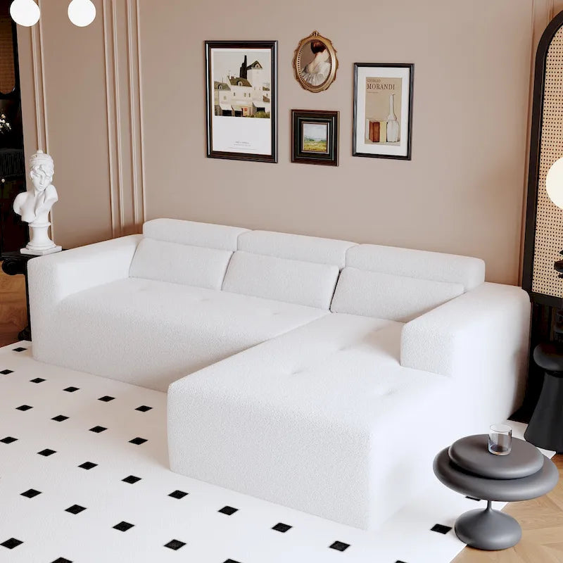 Christopher Knight Home - 109 Modern L-Shaped Modular Sectional Sofa in Teddy Fabric with Chaise and Pillows 4
