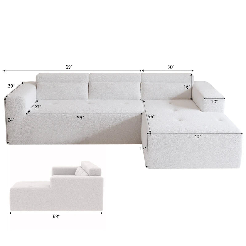 Christopher Knight Home - 109 Modern L-Shaped Modular Sectional Sofa in Teddy Fabric with Chaise and Pillows 13