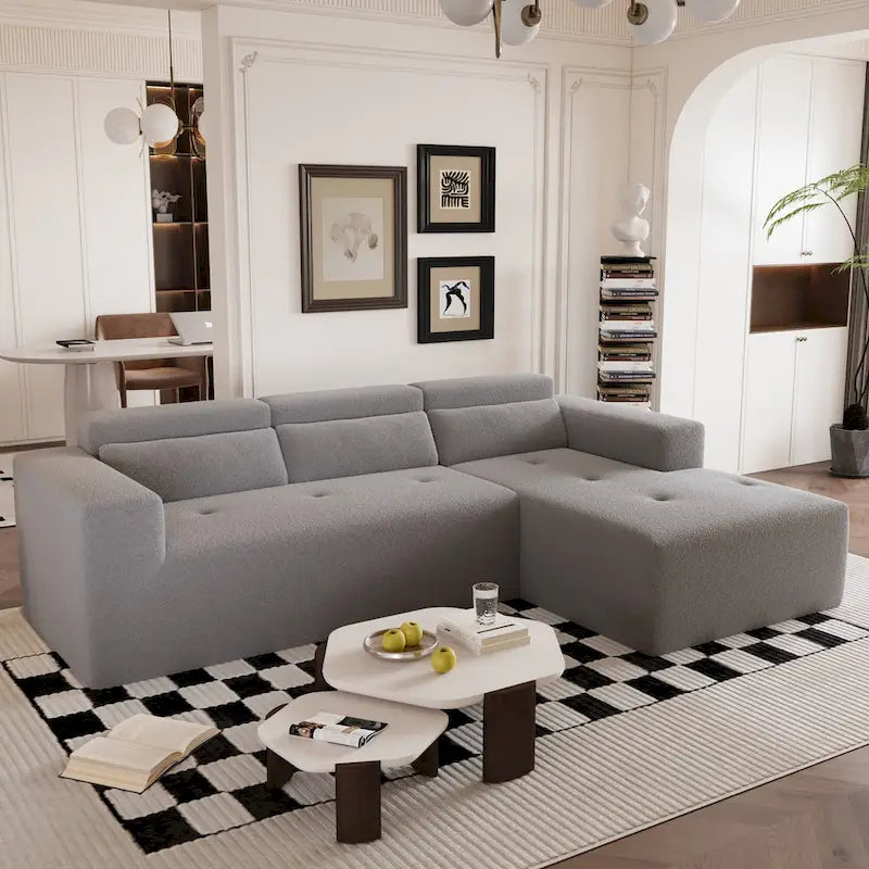 L Shaped Sectional Sofa with Upholstered Cushions and Modular Design 14