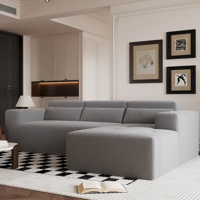 Christopher Knight Home - 109 Modern L-Shaped Modular Sectional Sofa in Teddy Fabric with Chaise and Pillows 16