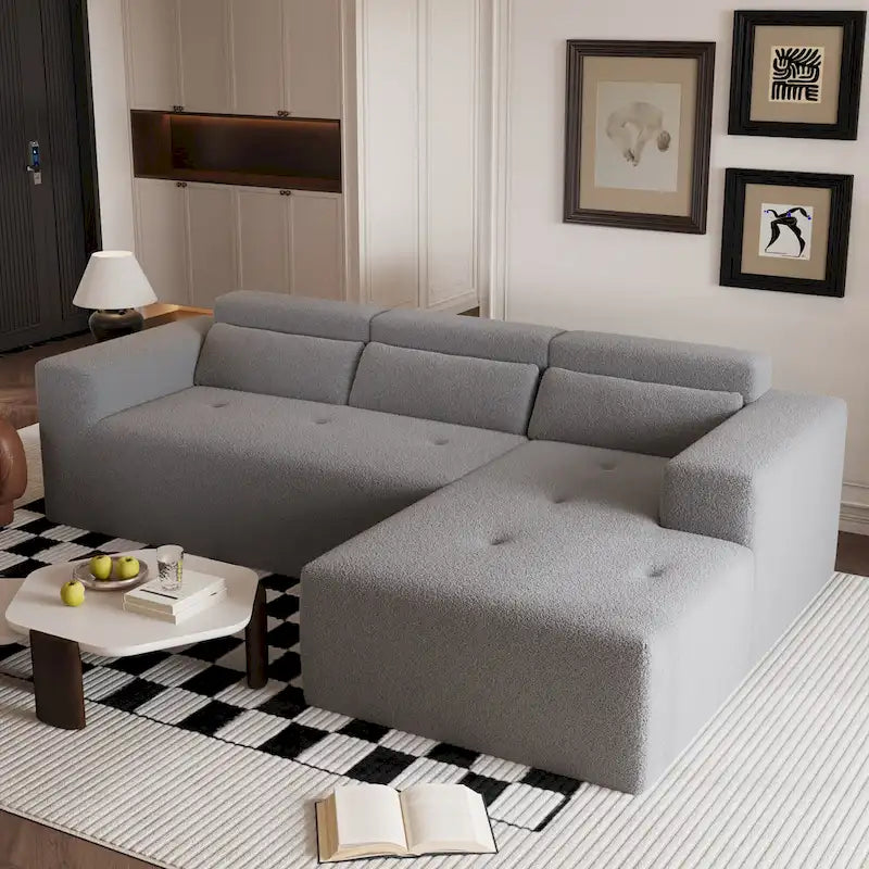 Christopher Knight Home - 109 Modern L-Shaped Modular Sectional Sofa in Teddy Fabric with Chaise and Pillows 18