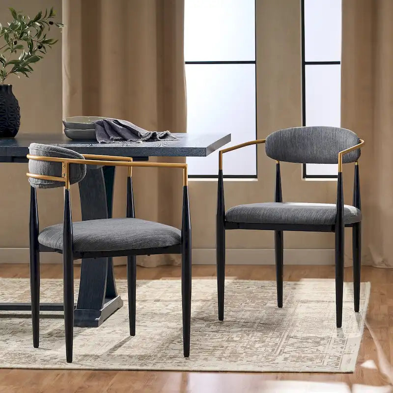 Biscay Set of 2 Fabric Upholstered Iron Dining Chairs by GDFStudio 15
