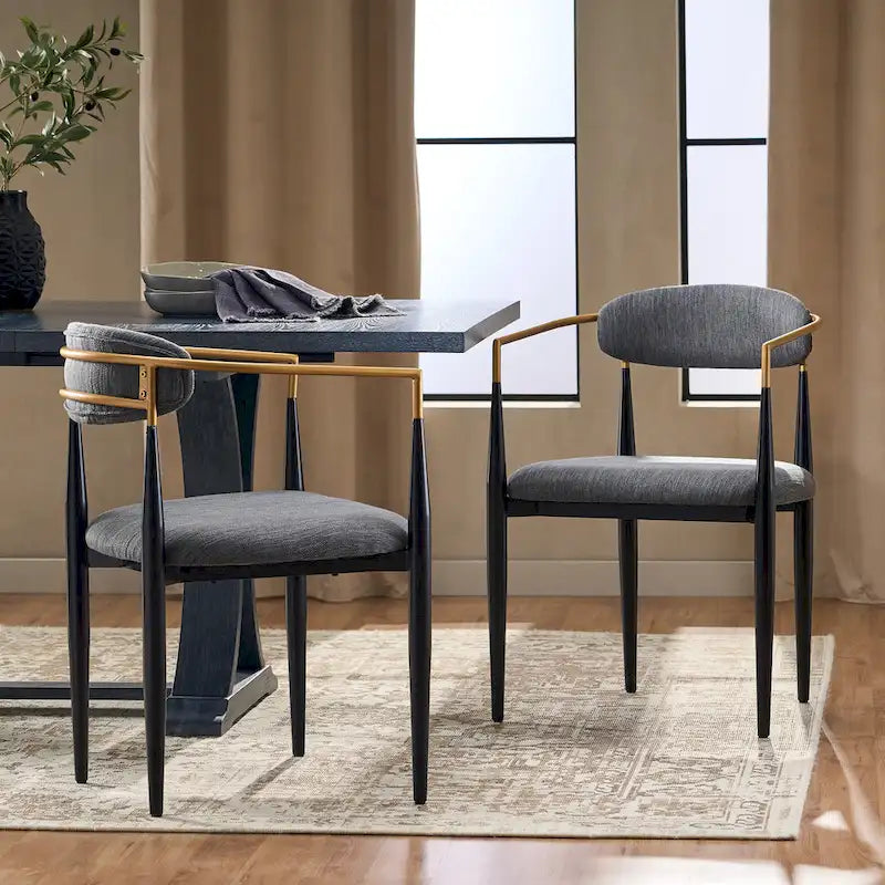 Biscay Set of 2 Fabric Upholstered Iron Dining Chairs by GDFStudio 1