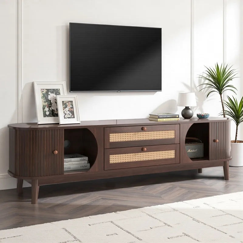 Rattan Media Console TV Stand for TVs Up to 75 Inches with Sturdy Solid Wood Legs 3