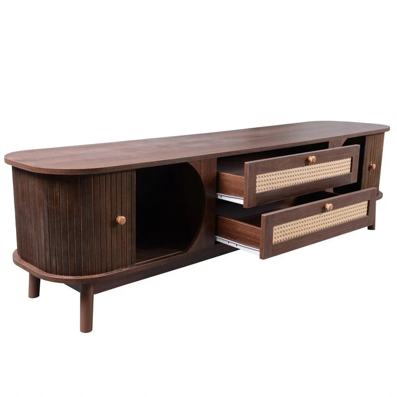 Rattan Media Console TV Stand for TVs Up to 75 Inches with Sturdy Solid Wood Legs 7