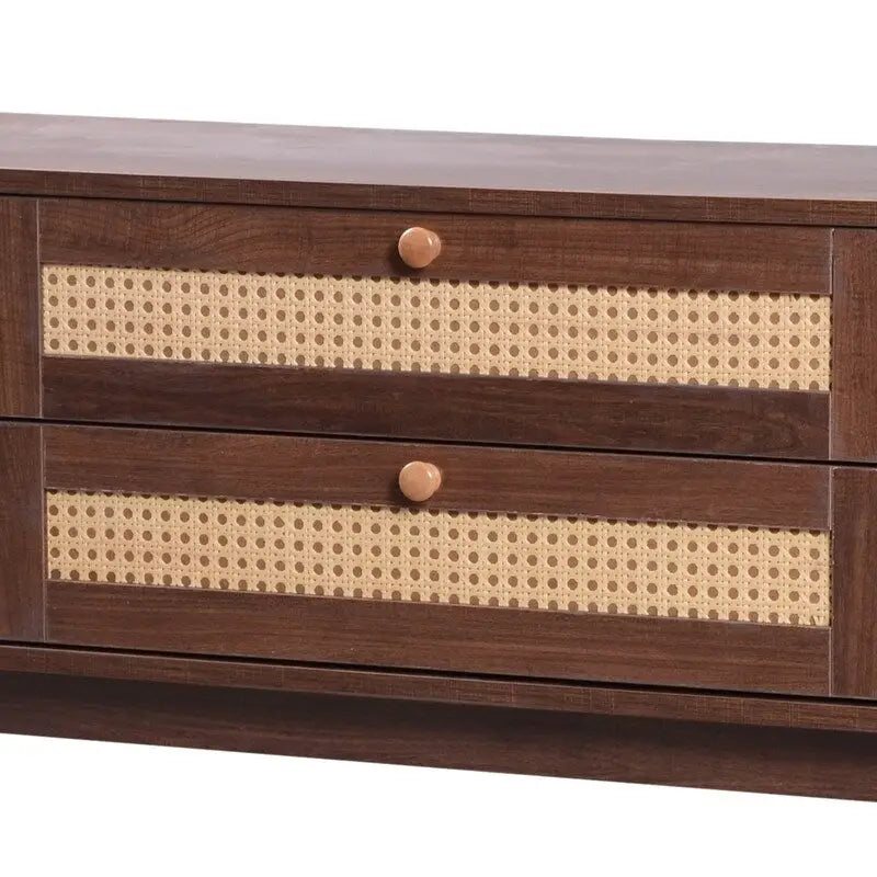 Rattan Media Console TV Stand for TVs Up to 75 Inches with Sturdy Solid Wood Legs 11