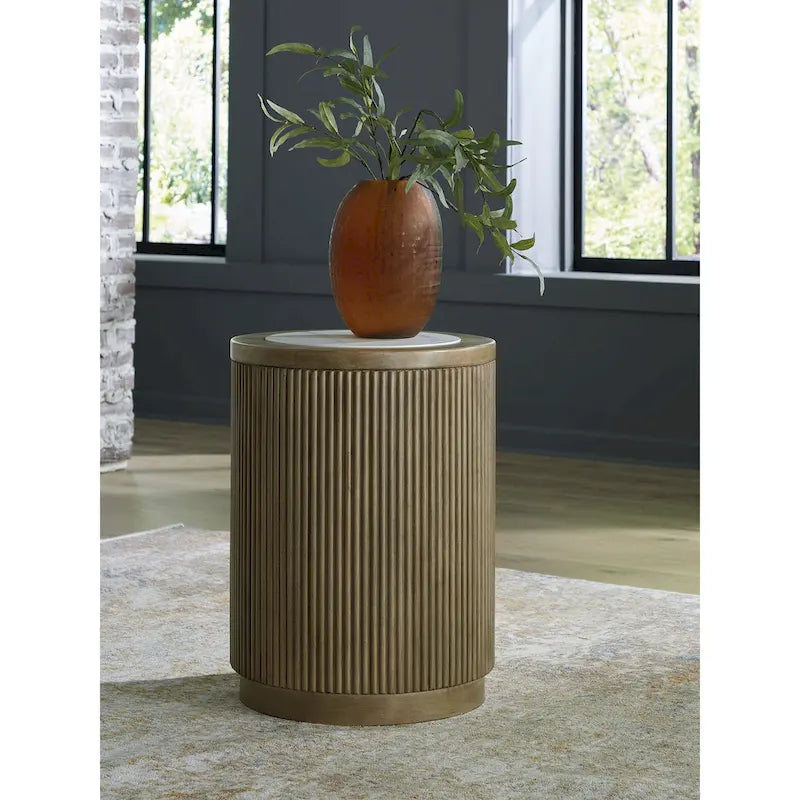 Signature Design by Ashley Camdill Light Brown and White End Table - Dimensions: 18.13" W x 18.13" D x 23.75" H 1