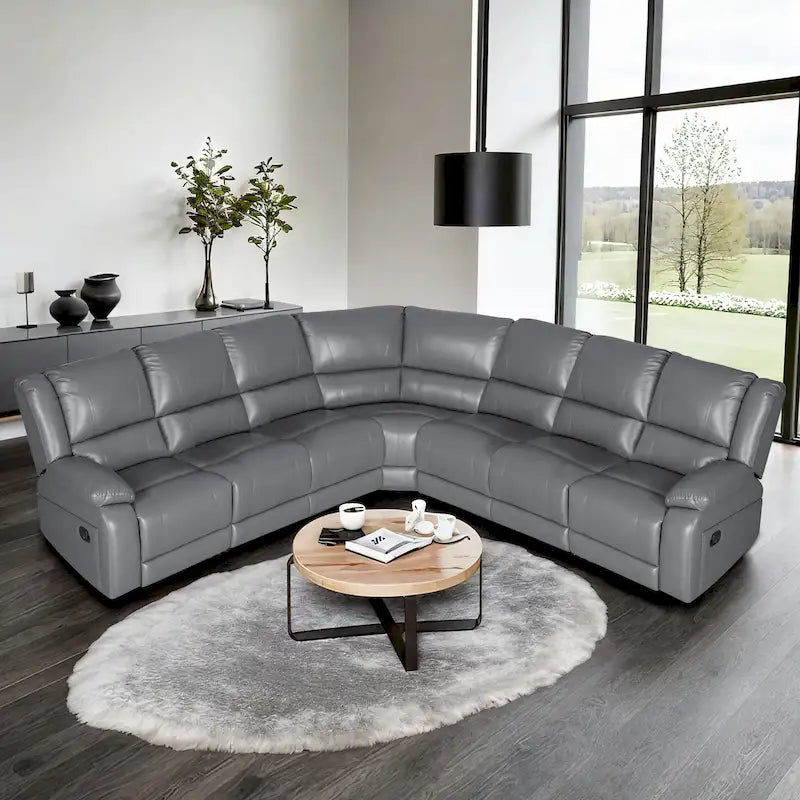 129W 7-Seat Faux Leather Manual Reclining Large Sectional Sofa 16