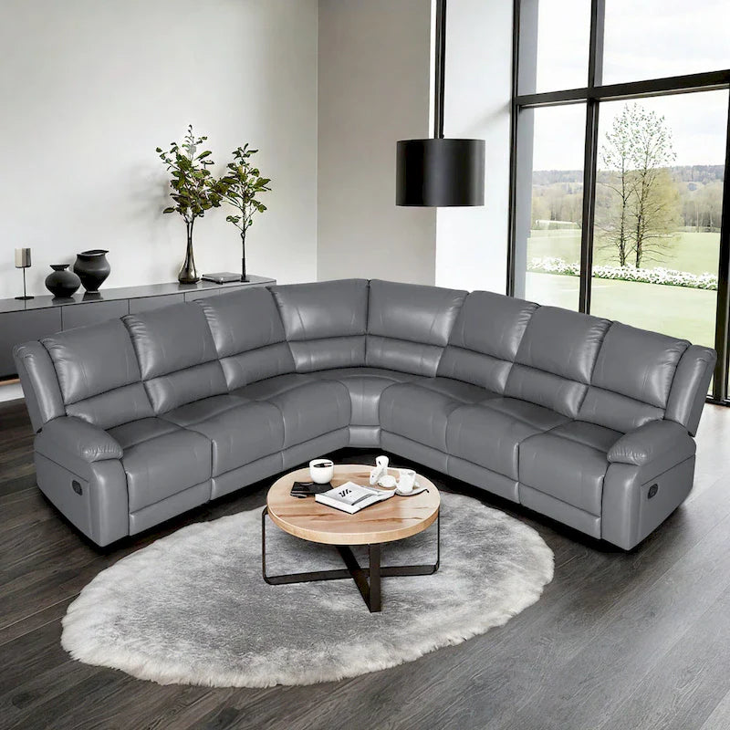 129W 7-Seat Faux Leather Manual Reclining Large Sectional Sofa 1